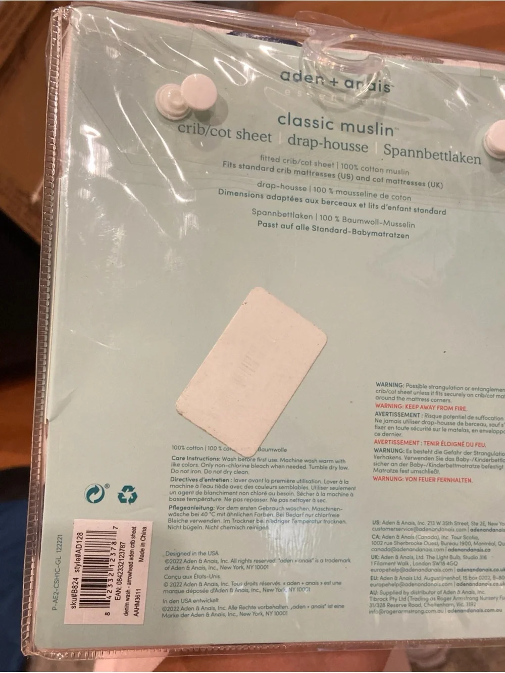 Brand New aden + anais Essentials Denim Wash Arrowhead Crib Sheet Cotton Muslin